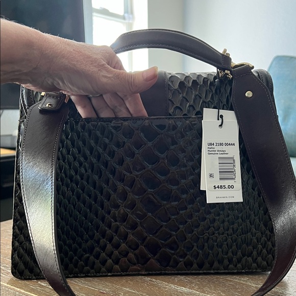 NWT Retired Brahmin Bag.Elegant dark olive green and brown Handbag. - Picture 4 of 9